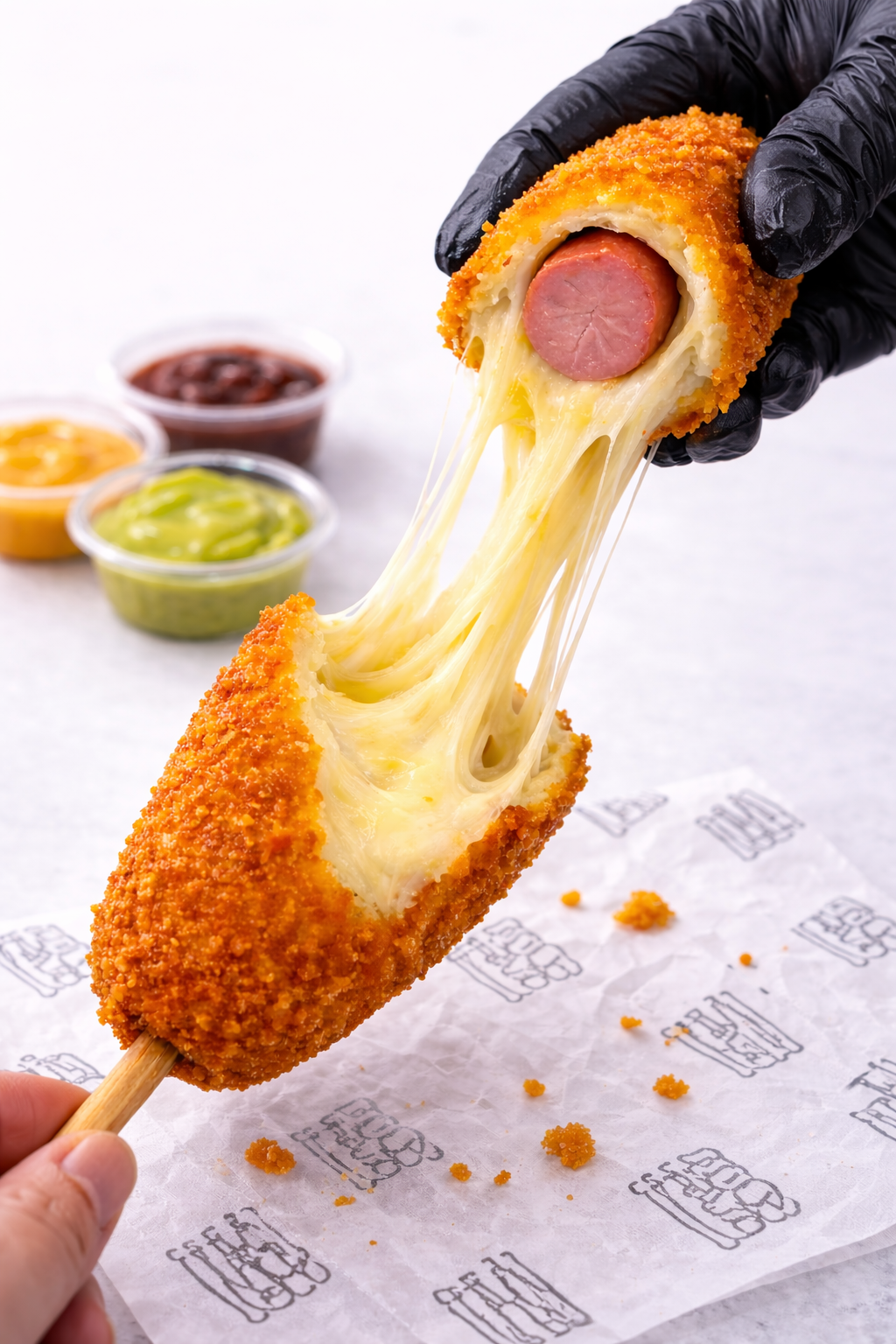 Banderilla BanDenisse con queso estirándose